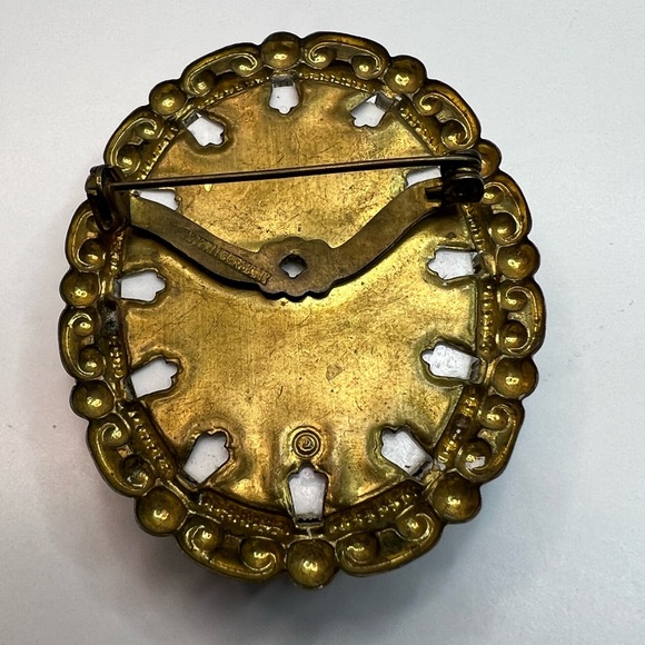 Vintage Estate Western Germany Signed Floral Sugar Rose Cameo Brooch Pin - Picture 12 of 17